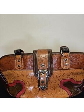 MC Marc Chantal Tooled Handbag Embossed Leather Multi Color Semi~Round